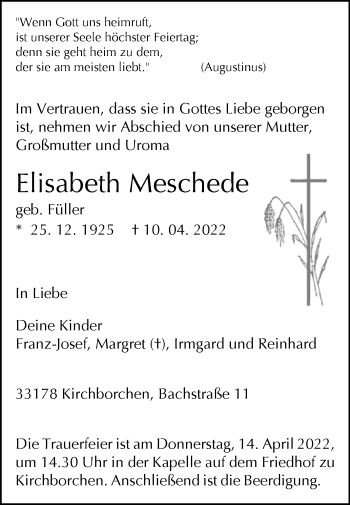 Traueranzeige von Elisabeth Meschede von Westfalen-Blatt