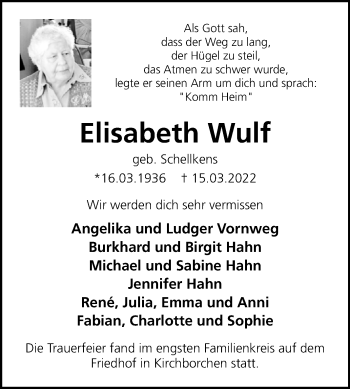 Traueranzeige von Elisabeth Wulf von Westfalen-Blatt