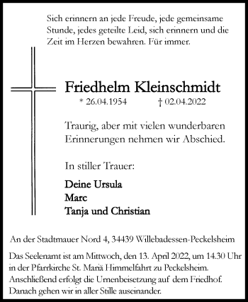 Traueranzeige von Friedhelm Kleinschmidt von Westfalen-Blatt