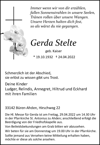 Traueranzeige von Gerda Stelte von Westfalen-Blatt