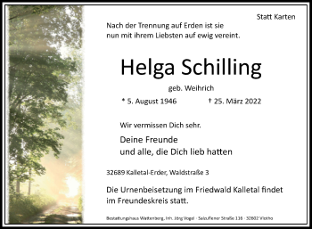 Traueranzeige von Helga Schilling von Westfalen-Blatt