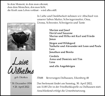 Traueranzeige von Luise Wilhelms von Westfalen-Blatt