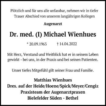 Traueranzeige von Michael Wienhues von Westfalen-Blatt