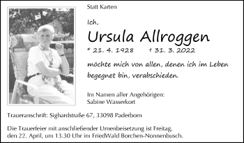 Traueranzeige von Ursula Allroggen von Westfalen-Blatt