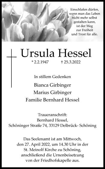 Traueranzeige von Ursula Hessel von Westfalen-Blatt