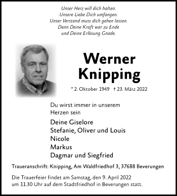 Traueranzeige von Werner Knipping von Westfalen-Blatt