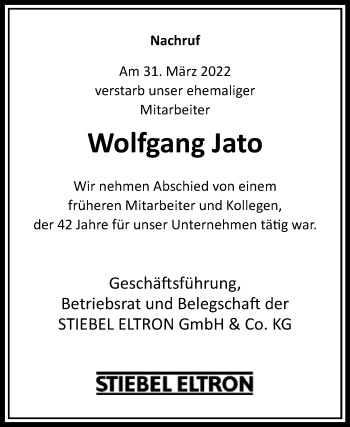 Traueranzeige von Wolfgang Jato von Westfalen-Blatt