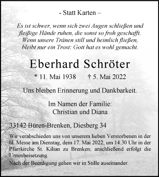 Traueranzeige von Eberhard Schröter von Westfalen-Blatt