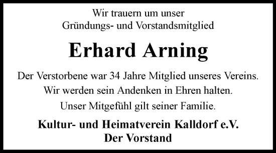 Traueranzeige von Erhard Arning von Westfalen-Blatt