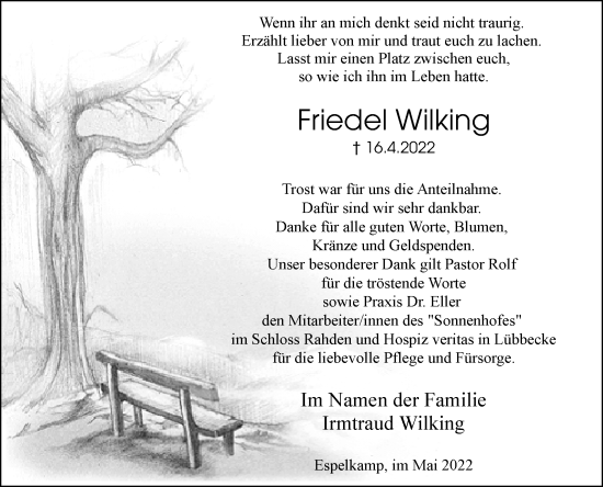 Traueranzeige von Friedel Wilking von Westfalen-Blatt