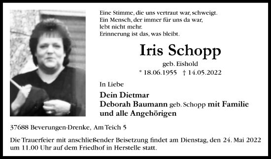 Traueranzeige von Iris Schopp von Westfalen-Blatt