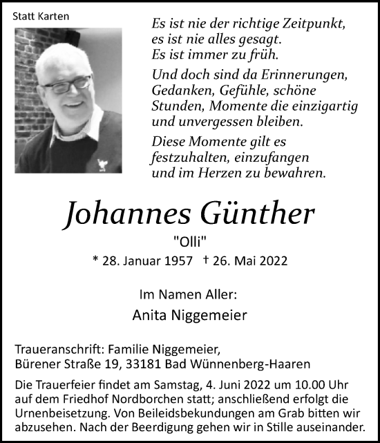 Traueranzeige von Johannes Günther von Westfalen-Blatt