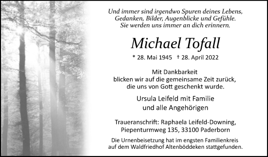 Traueranzeige von Michael Tofall von Westfalen-Blatt