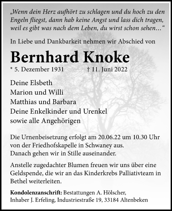 Traueranzeige von Bernhard Knoke von Westfalen-Blatt