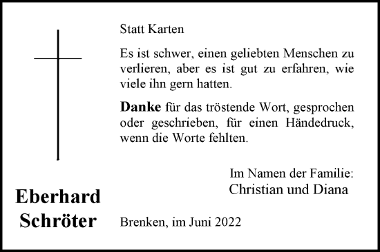 Traueranzeige von Eberhard Schröter von Westfalen-Blatt