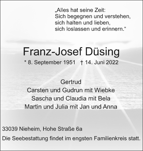 Traueranzeige von Franz-Josef Düsing von Westfalen-Blatt