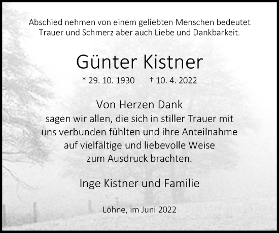 Traueranzeige von Günter Kistner von Westfalen-Blatt