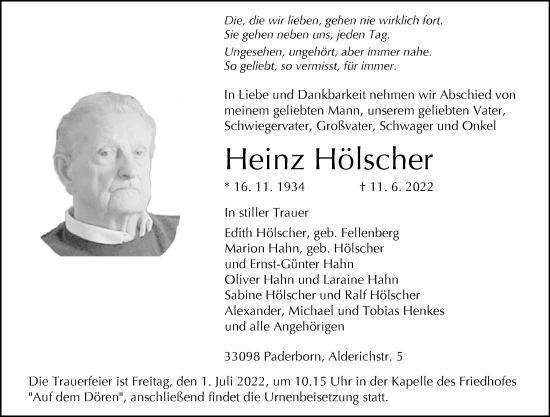 Traueranzeige von Heinz Hölscher von Westfalen-Blatt