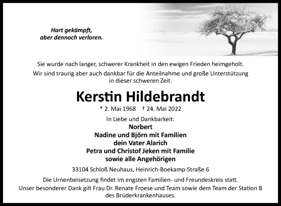 Traueranzeige von Kerstin Hildebrandt von Westfalen-Blatt