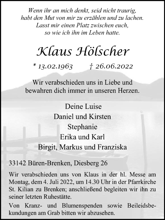 Traueranzeige von Klaus Hölscher von Westfalen-Blatt