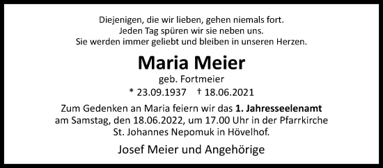 Traueranzeige von Maria Meier von Westfalen-Blatt