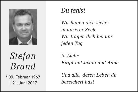 Traueranzeige von Stefan Brand von Westfalen-Blatt