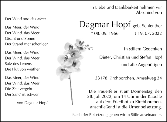 Traueranzeige von Dagmar Hopf von Westfalen-Blatt