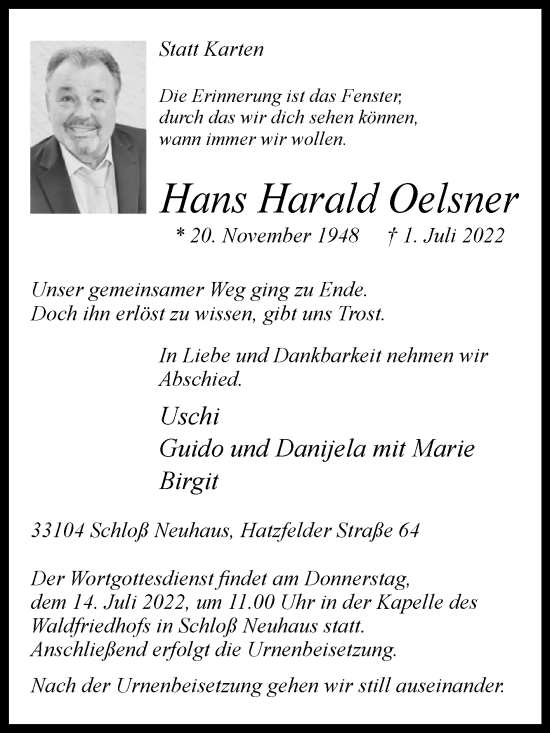 Traueranzeige von Hans Harald Oelsner von Westfalen-Blatt