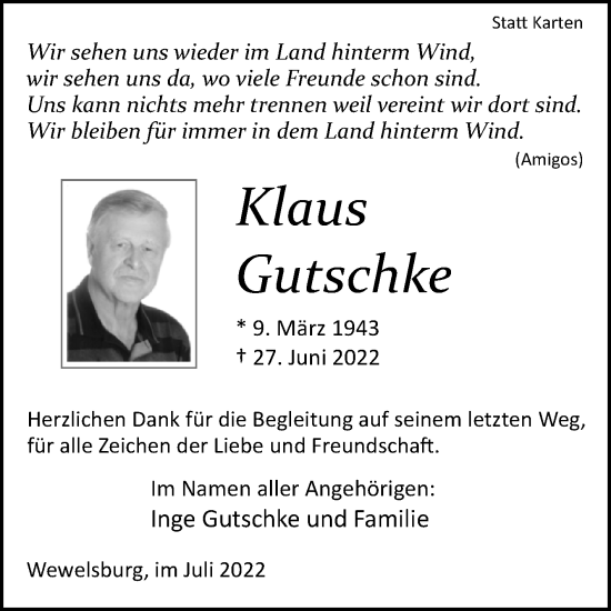 Traueranzeige von Klaus Gutschke von Westfalen-Blatt