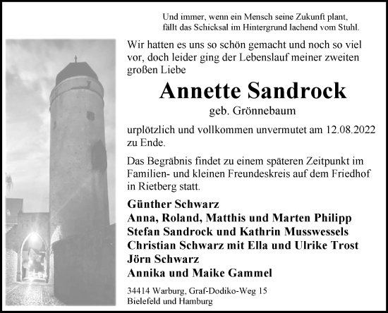 Traueranzeige von Annette Sandrock von Westfalen-Blatt