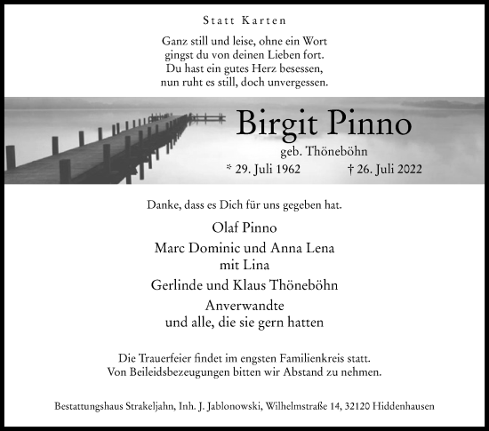 Traueranzeige von Birgit Pinno von Westfalen-Blatt