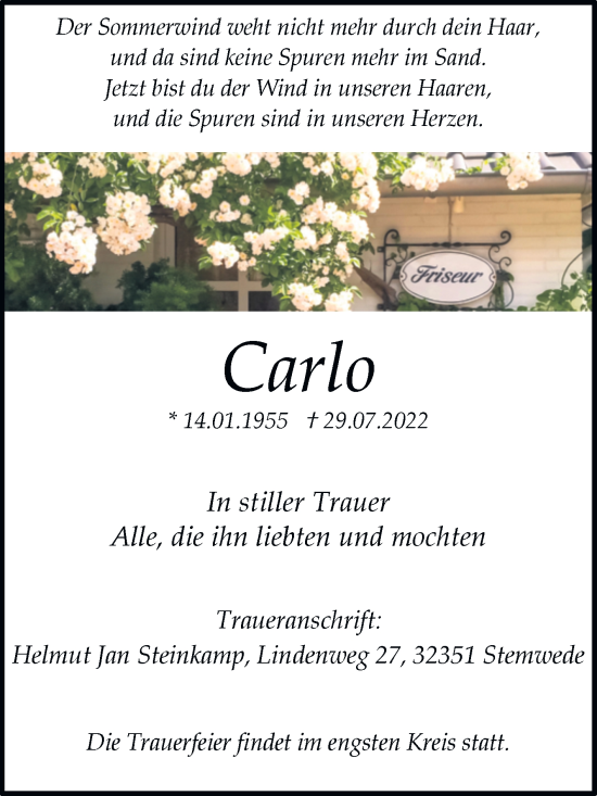 Traueranzeige von Carlo  von Westfalen-Blatt