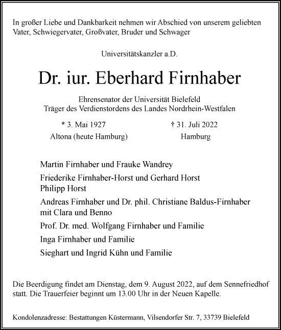 Traueranzeige von Eberhard Firnhaber von Westfalen-Blatt