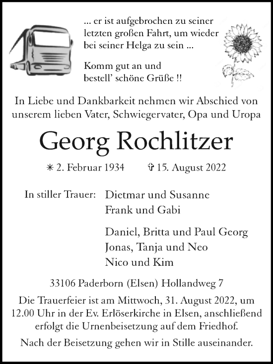 Traueranzeige von Georg Rochlitzer von Westfalen-Blatt