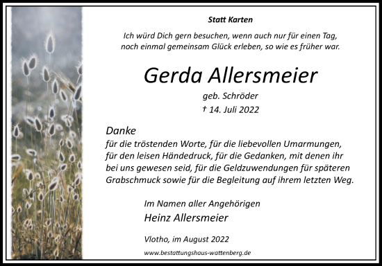 Traueranzeige von Gerda Allersmeier von Westfalen-Blatt