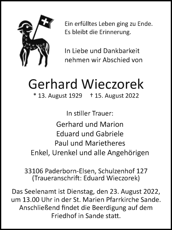 Traueranzeige von Gerhard Wieczorek von Westfalen-Blatt