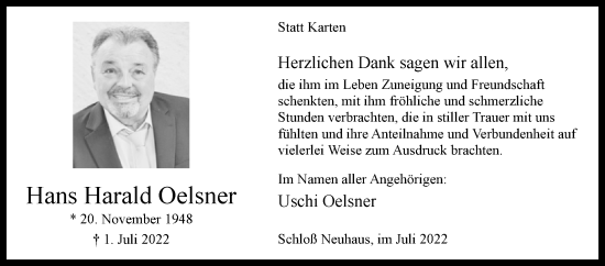 Traueranzeige von Hans Harald Oelsner von Westfalen-Blatt