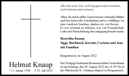 Traueranzeige von Helmut Knaup von Westfalen-Blatt