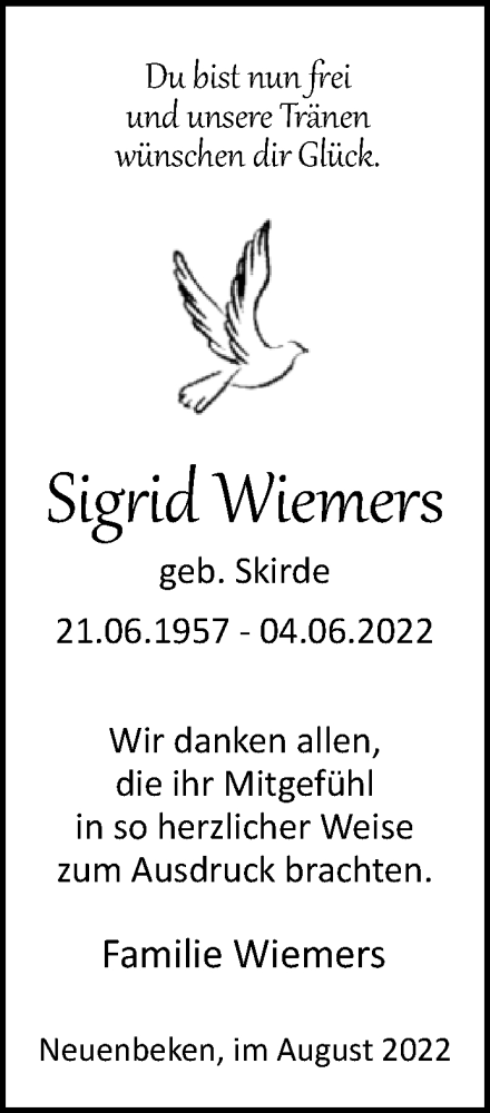 Traueranzeige von Sigrid Wiemers von Westfalen-Blatt