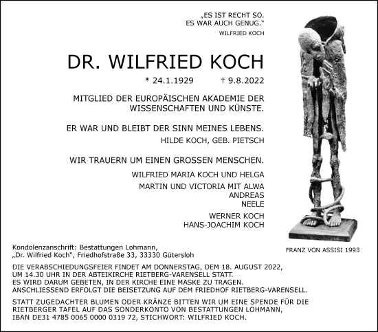 Traueranzeige von Wilfried Koch von Westfalen-Blatt