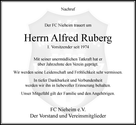 Traueranzeige von Alfred Ruberg von Westfalen-Blatt