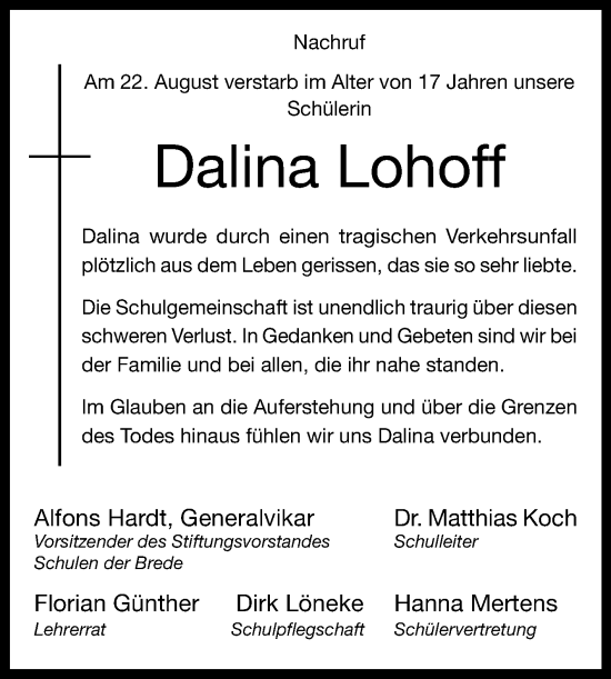 Traueranzeige von Dalina Lohoff von Westfalen-Blatt