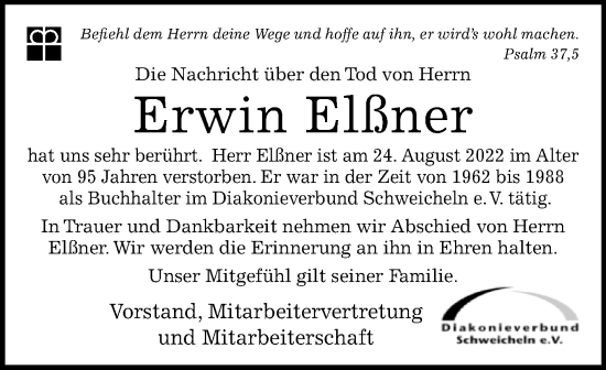 Traueranzeige von Erwin Elßner von Westfalen-Blatt