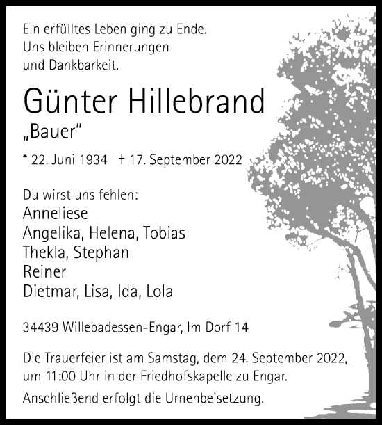 Traueranzeige von Günter Hillebrand von Westfalen-Blatt