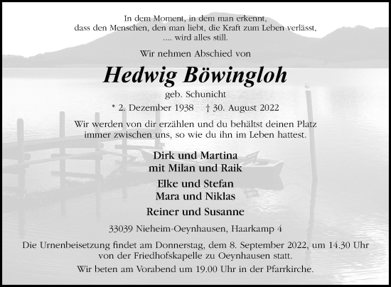 Traueranzeige von Hedwig Böwingloh von Westfalen-Blatt