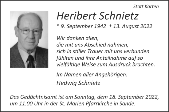 Traueranzeige von Heribert Schnietz von Westfalen-Blatt