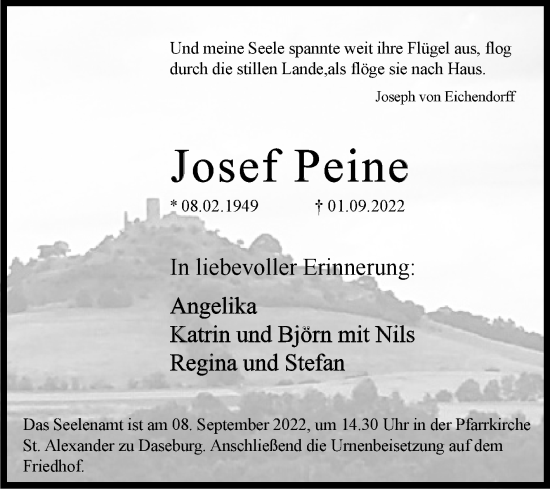 Traueranzeige von Josef Peine von Westfalen-Blatt