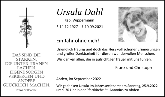 Traueranzeige von Ursula Dahl von Westfalen-Blatt