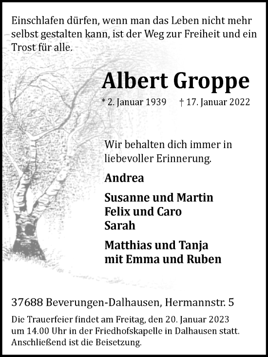 Traueranzeige von Albert Groppe von Westfalen-Blatt