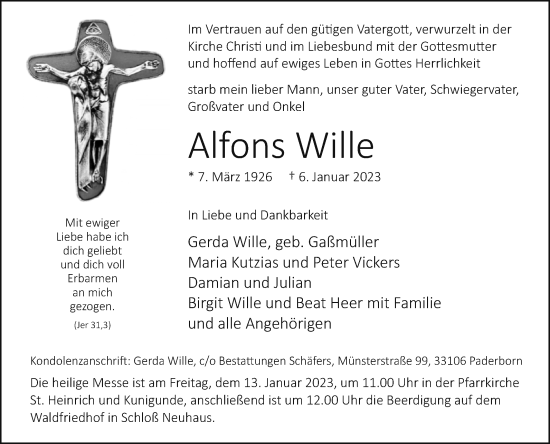 Traueranzeige von Alfons Wille von Westfalen-Blatt